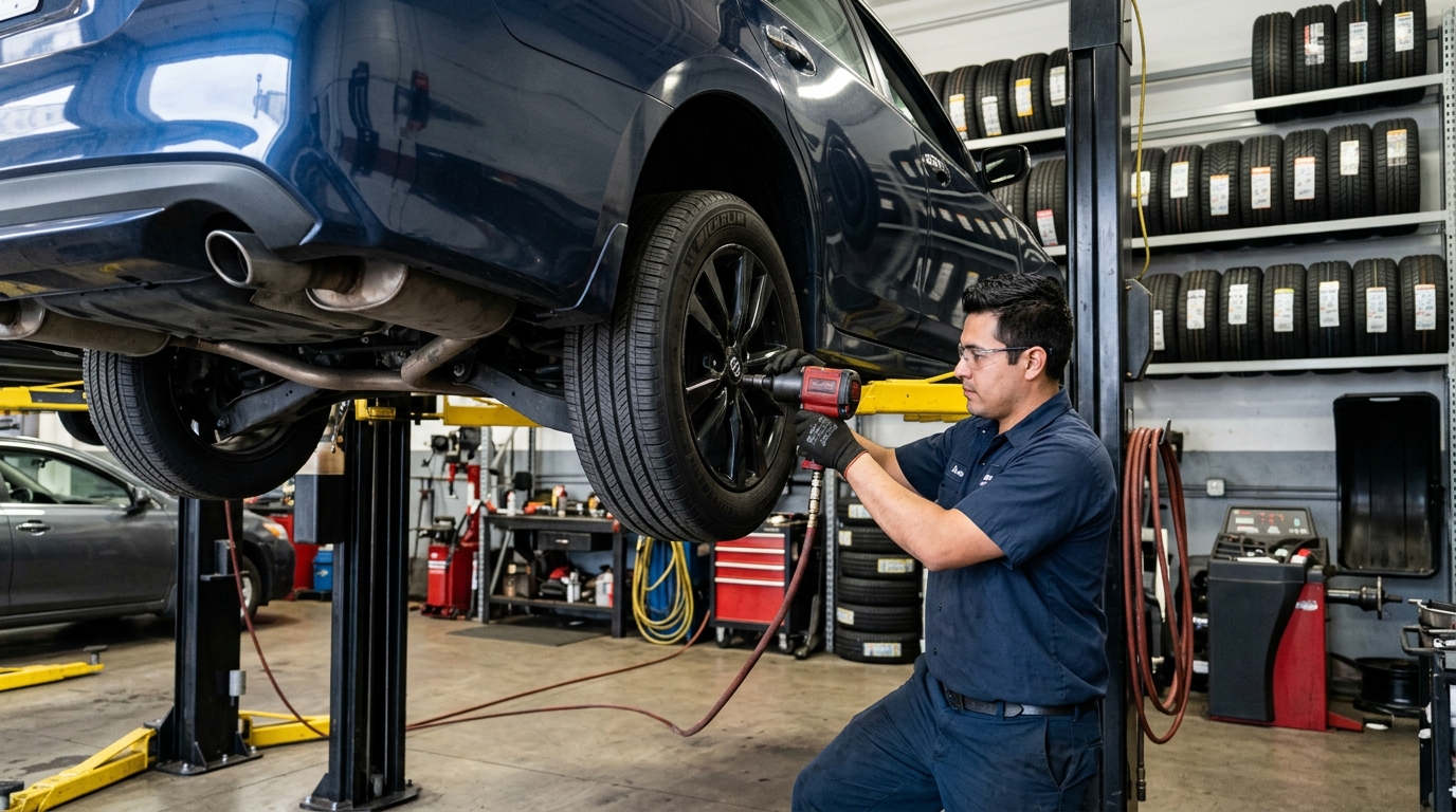 Tire rotation in progress