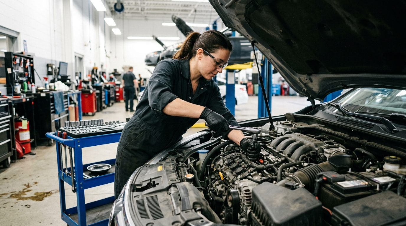 Mechanic working under the hood