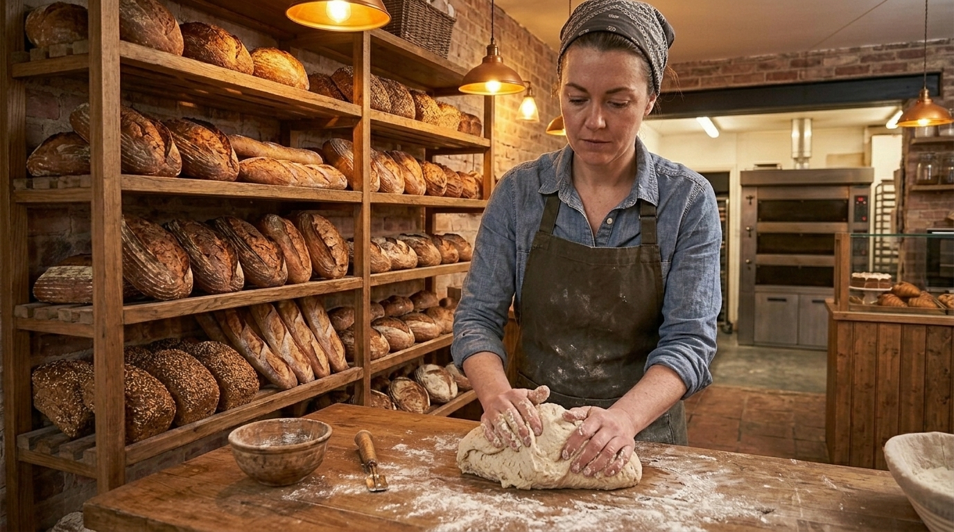 Baker kneading dough