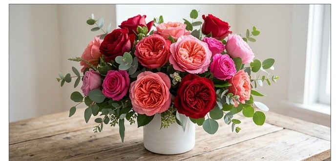 Elegant rose arrangement in soft pink tones