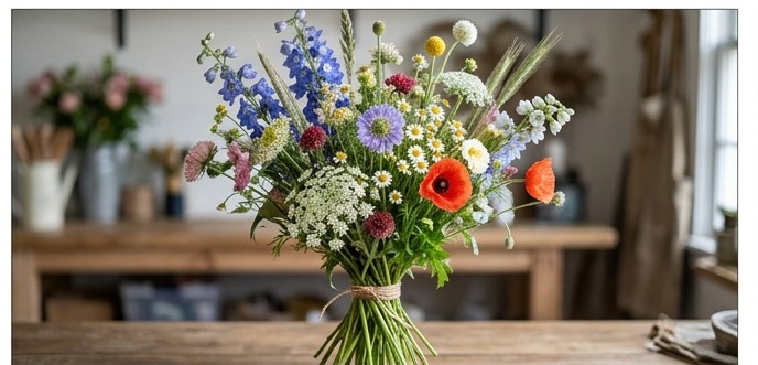 Bright wildflower bouquet with sunflowers