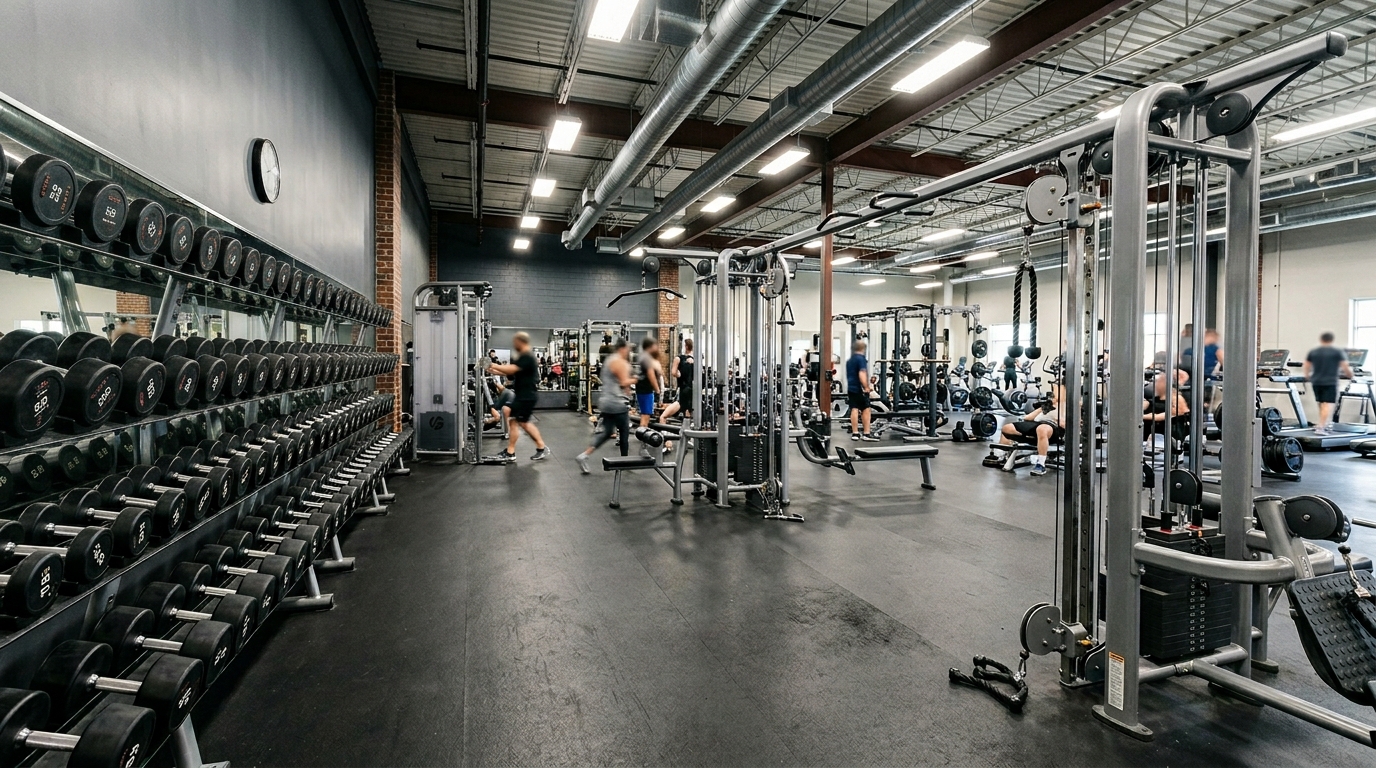 Boxing training with heavy bag in dark gym