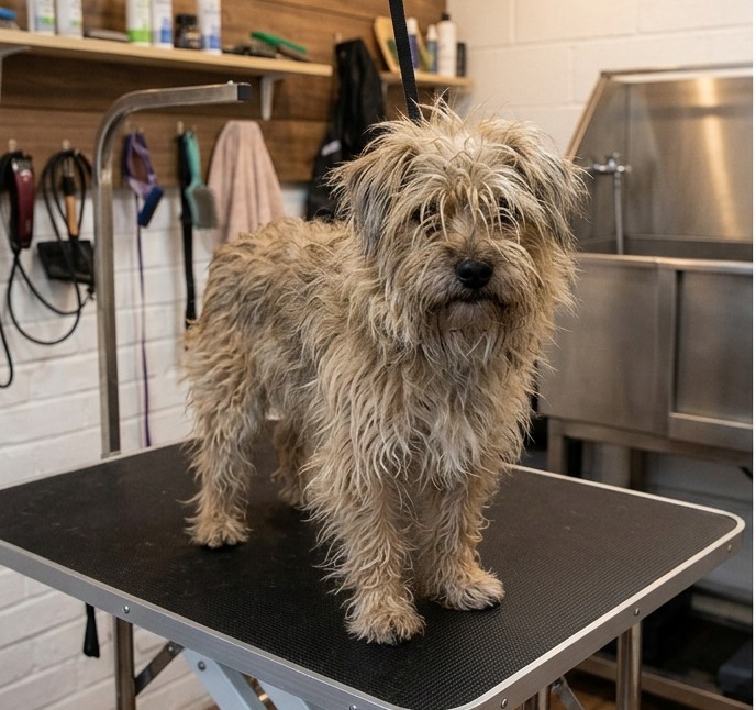 Scruffy terrier mix before grooming