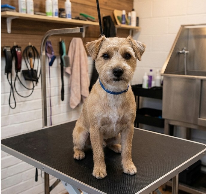 Clean well-groomed happy dog after grooming