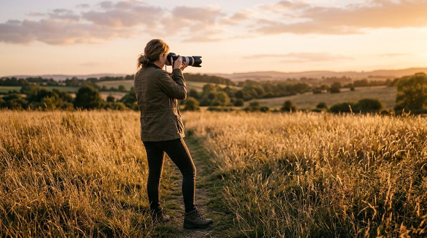 Photographer with camera in natural setting