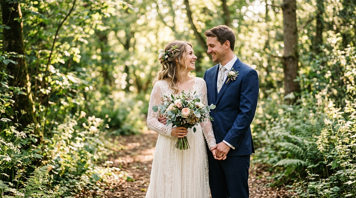 Wedding couple in golden light