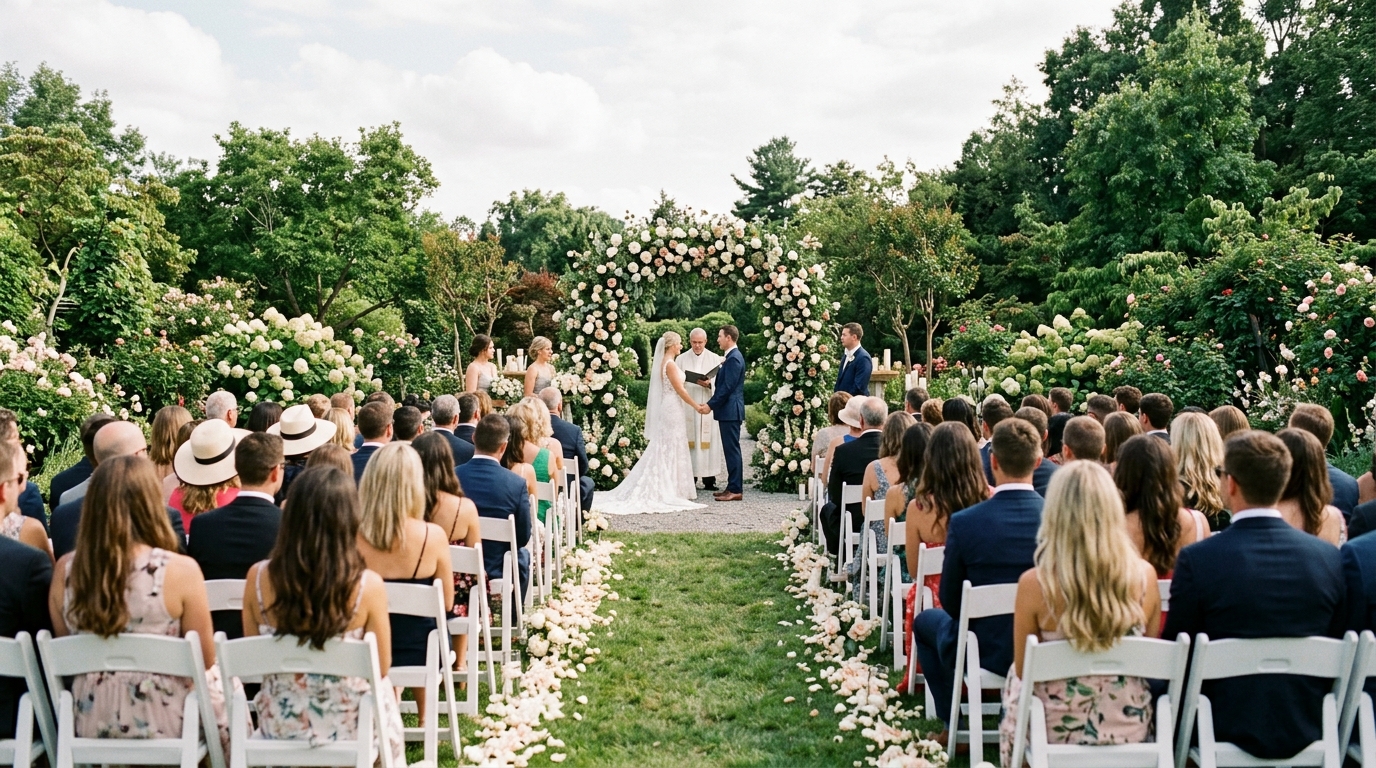 Wedding ceremony with floral arch
