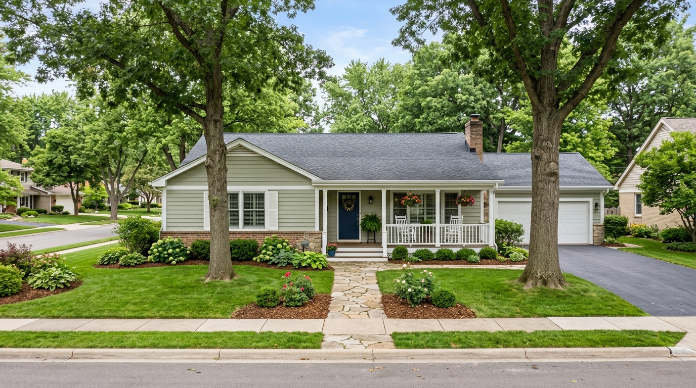 Ranch-style home with large front porch
