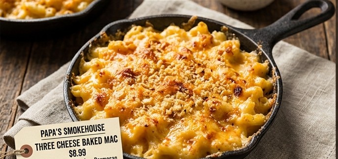Creamy baked mac and cheese in a cast iron skillet