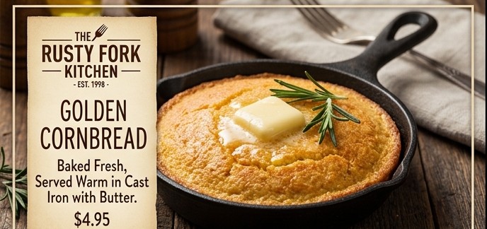 Cornbread in a cast iron skillet with butter