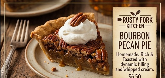 Pecan pie with golden caramel topping