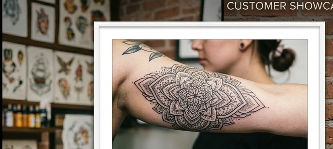 Geometric pattern tattoo with precise linework