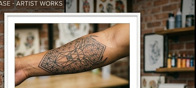 Fine-line geometric tattoo design