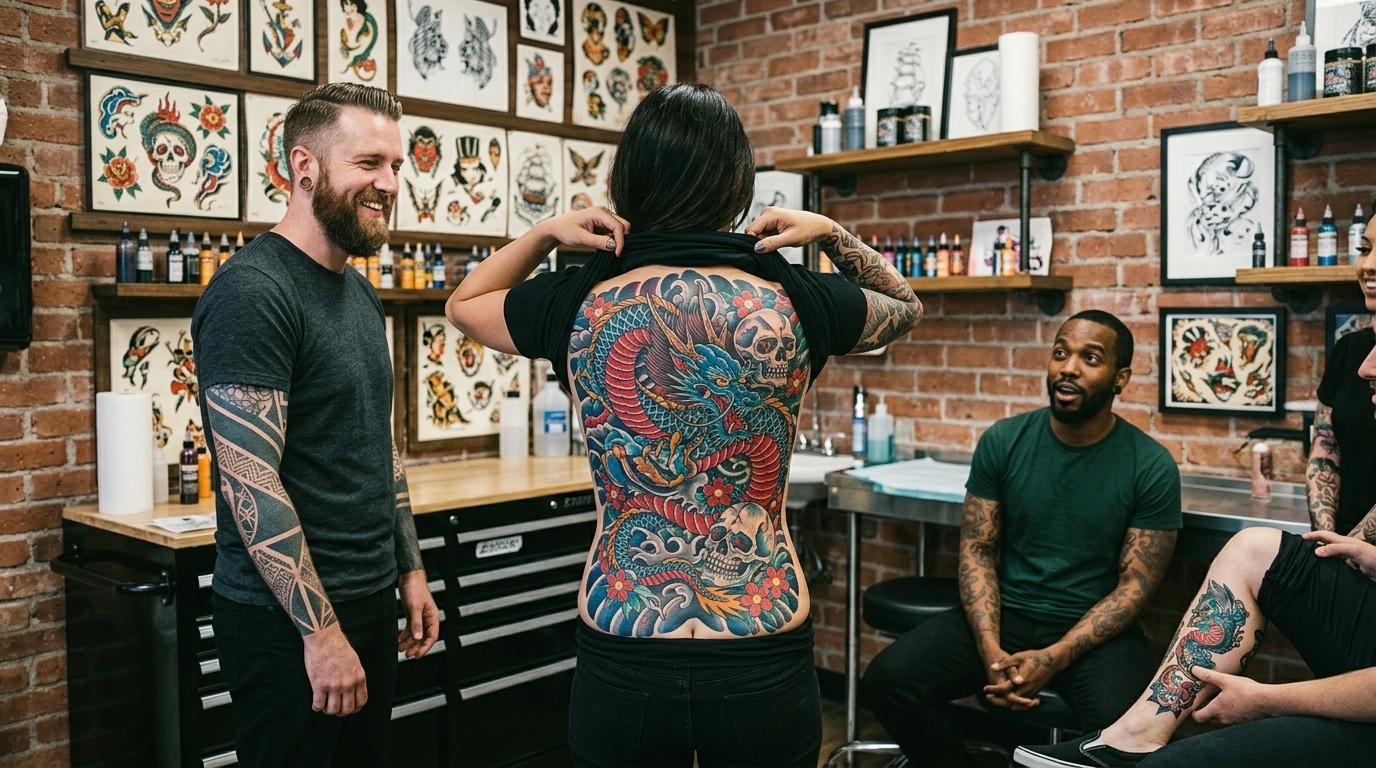 Photo-realistic tattoo artwork on skin